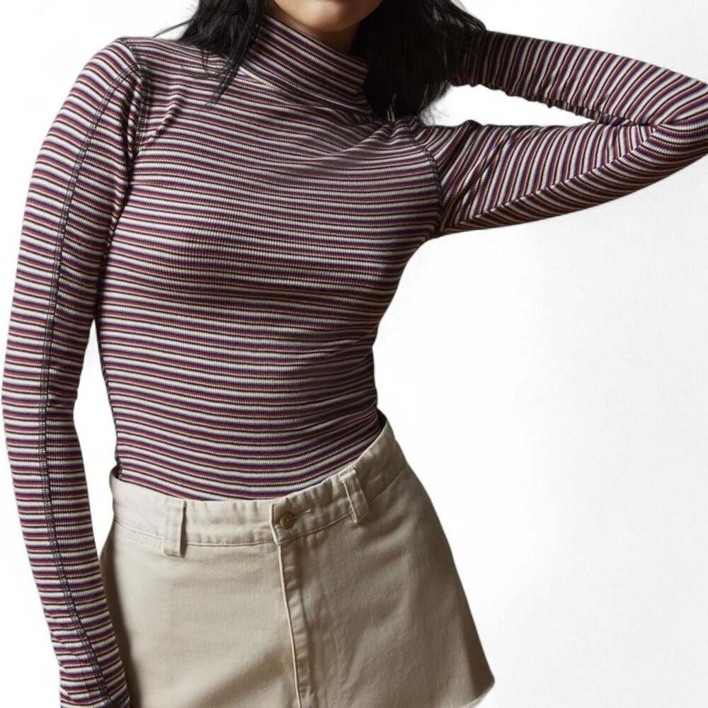 BDG Mock Neck Long Sleeve Striped Top